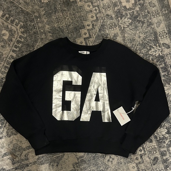 Good American Black Crew Neck Sweater with Silver Logo - Picture 2 of 5